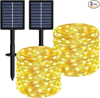 Solar String Lights 2 Pack Total 66FT 200LED Solar Fairy Lights Outdoor Waterproof 8 Lighting Modes Twinkle Lights for Patio, Garden Yard Party Wedding Tree Christmas Halloween Decoration, Warm White