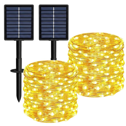 Solar String Lights 2 Pack Total 66FT 200LED Solar Fairy Lights Outdoor Waterproof 8 Lighting Modes Twinkle Lights for Patio, Garden Yard Party Wedding Tree Christmas Halloween Decoration, Warm White