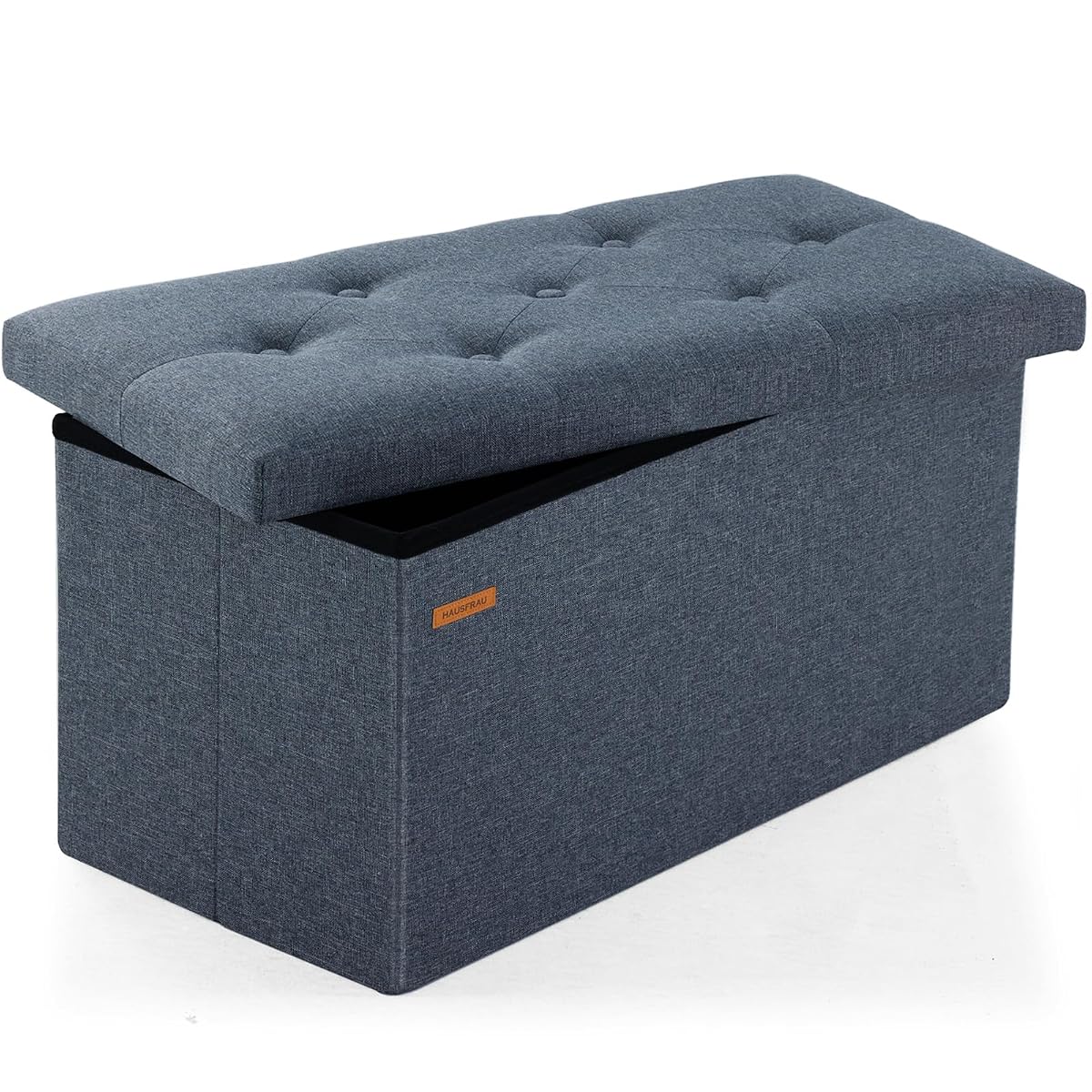 Storage Ottoman Bench, 30 Inches Button Tufted Upholstered Ottoman Footstool with Storage for Living Room Bedroom Entryway, Load 660 lb, Linen Dark Gray