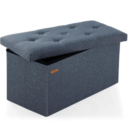 Storage Ottoman Bench, 30 Inches Button Tufted Upholstered Ottoman Footstool with Storage for Living Room Bedroom Entryway, Load 660 lb, Linen Dark Gray