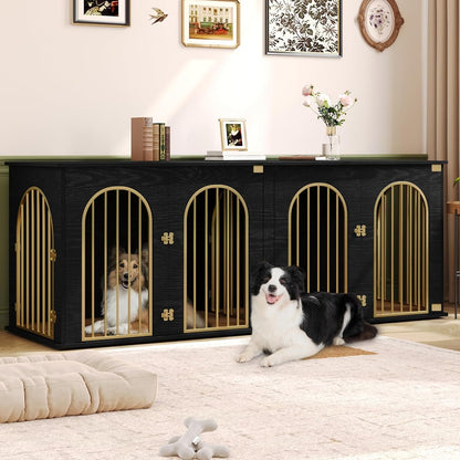 86.6 in Double Dog Crate Furniture, Dog Kennel Indoor with Cushion