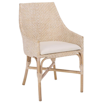 SAFAVIEH Home Collection – Rikan White Washed Rattan Arm Chair with Ivory Seat Cushion, Modern Curved Silhouette, Fully Assembled (ACH4907A)