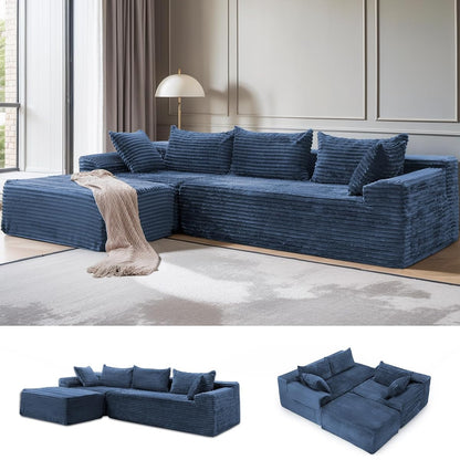 108" L-Shaped Modular Sectional Sofa with Chaise, Boneless Comfy Corduroy Fluffy Couch with Deep Seat and Side Pockets, Flexible Module Combination for Living Room, No Assembly, Side Pockets