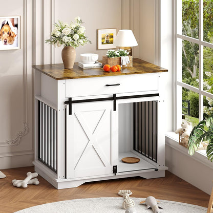 38" Farmhouse Style Dog Crate Furniture