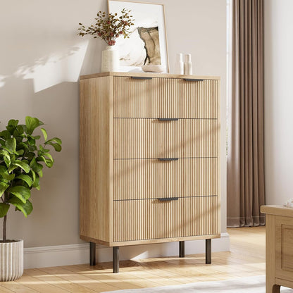 Fluted 5-Drawer Dresser with Metal Legs, Oak
