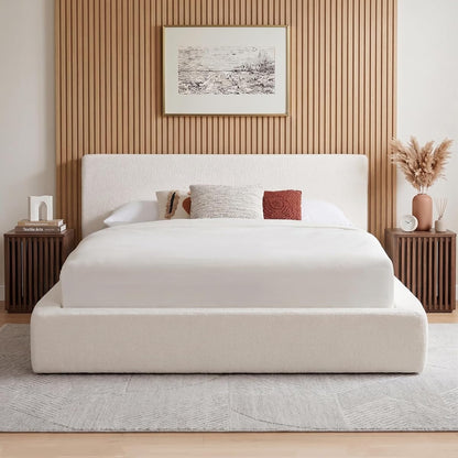 Queen Upholstered Bed Frame w/ Classic Headboard, Cloud Platform Bedframe