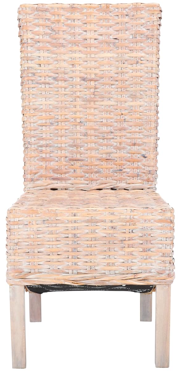 SAFAVIEH Furniture - Pembrooke Side Chair Set of 2-20' Seat Height - White-Washed - Mango Wood - Coastal Rattan Design - Ideal for Dining Room - Fully Assembled (FOX6520C-SET2)