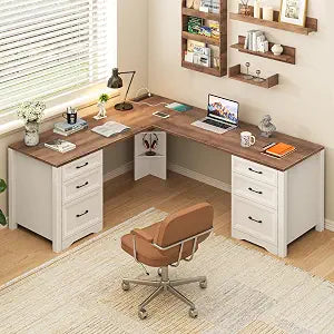 Farmhouse Home Office Desk with 6 Drawers, view 2