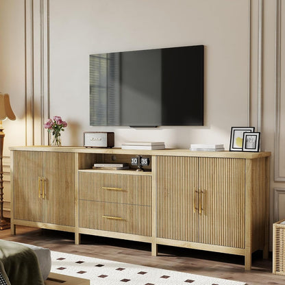 Oak TV Stand Long: 95" Fluted Entertainment Center for 100" TVs