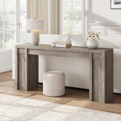 70.9 in Gray Entryway Table, Wooden Farmhouse Console Table Below Mounted TV