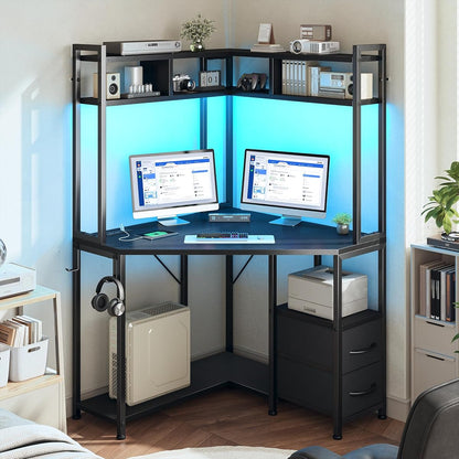 63"Triangular Corner Desk with Hutch,Ample Storage for Small Room