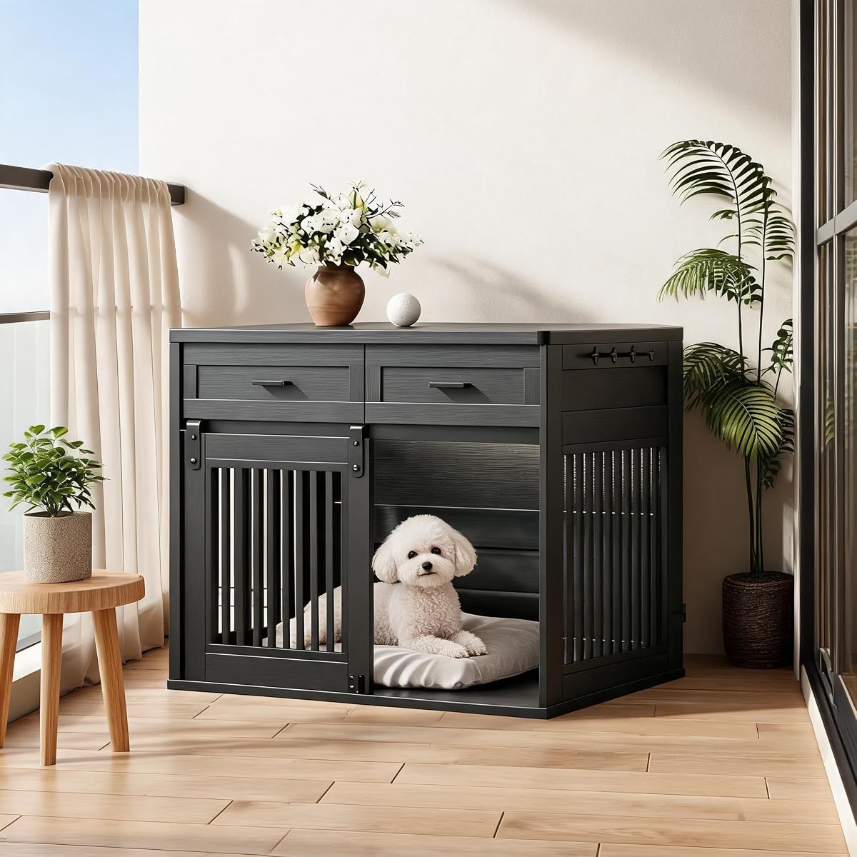 Heavy Duty Dog Crate Furniture with 2 Storage Drawers, Pet House