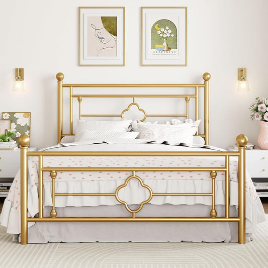 14 Inches Full Size Metal Platform Bed Frame/Vintage Iron-Art Headboard