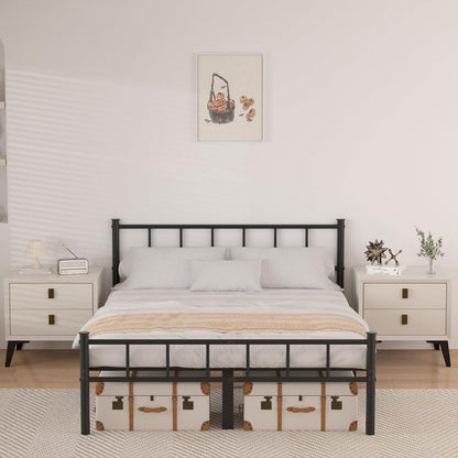 Full Bed Frame with Headboard,Steel Slat Support,Easy Assembly