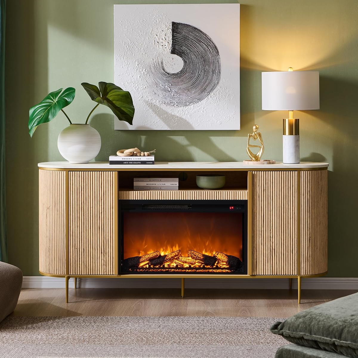 Luxury 70" Fluted Fireplace TV Stand