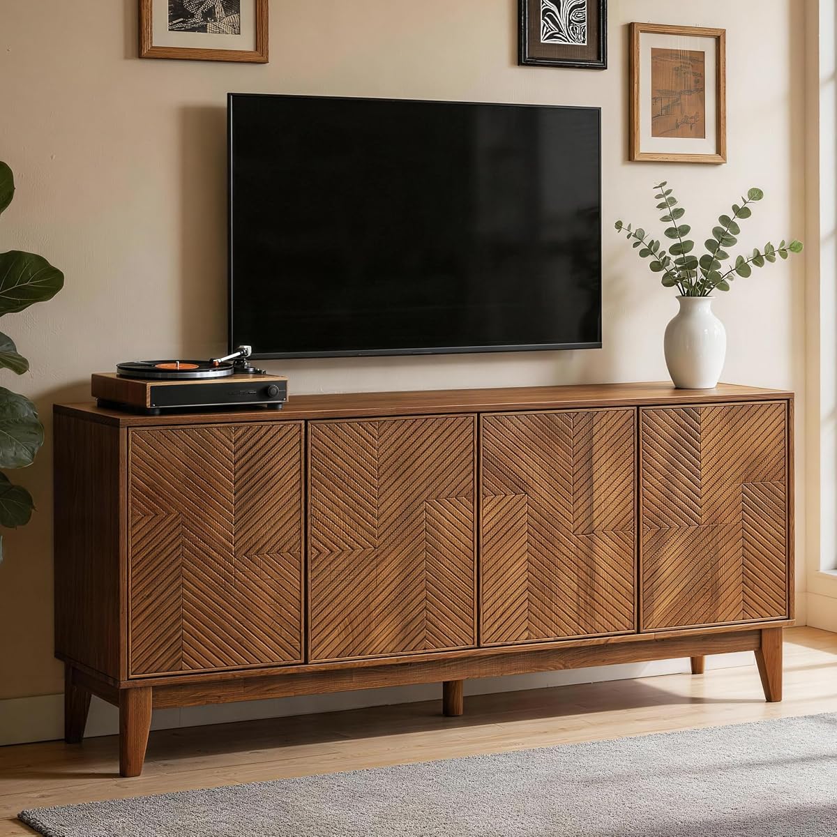 TV Stand with 4 Doors and Adjustable Shelves, Fits TVs up to 55"