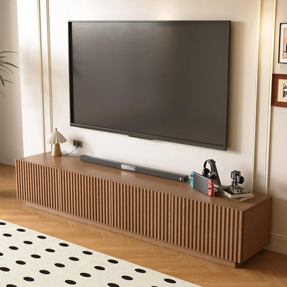 86.61" Mid-Century Modern TV Stand for TVs up to 85", Sturdy Living Room Furniture Media Console with Large Storage Space, Entertainment Center for Living Room and Bedroom, Walnut
