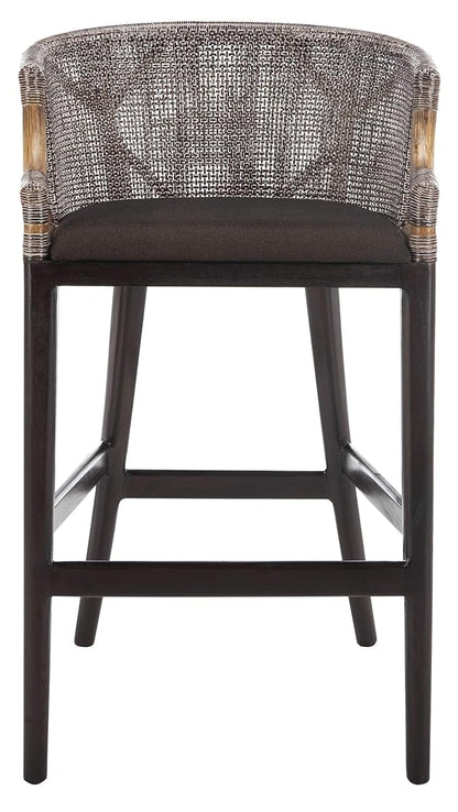SAFAVIEH Furniture - Brando Rattan Bar Stool - Dark Brown - Solid Wood - Coastal Rattan-Back Design - Ideal for Kitchen, Bar Area, Dining Room (SEA4014A)