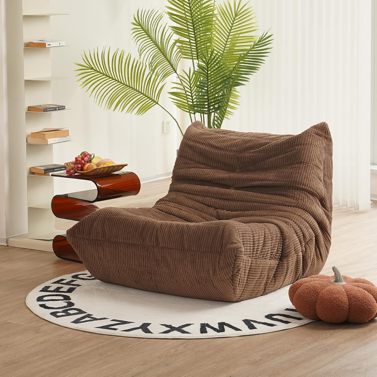 Fireside Chair, Mid Century Armless Floor Sofa, Soft Premium Corduroy Floor Lounge Chair, Foam Sofa Accent Chair for Living Room Bedroom and Office， Brown Sugar