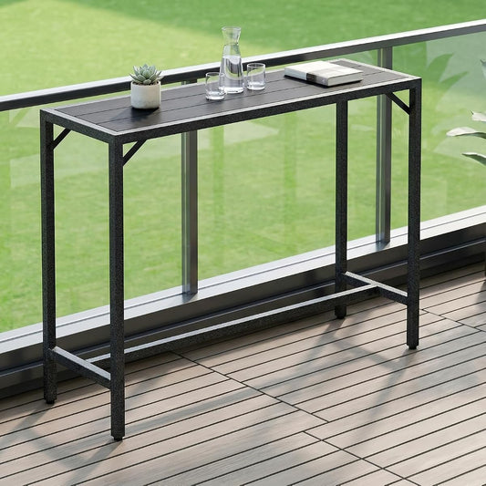 Outdoor Bar Table, 47" Patio Counter Height Table, High Top Furniture w/HDPE Top, E-Coating & Hammer-Finish Frame, Adjustable Foot, All Weather for Hot Tub,Balcony,Poolside,Kitchen