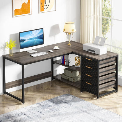Tribesigns L Shaped Computer Desk with Storage Drawers