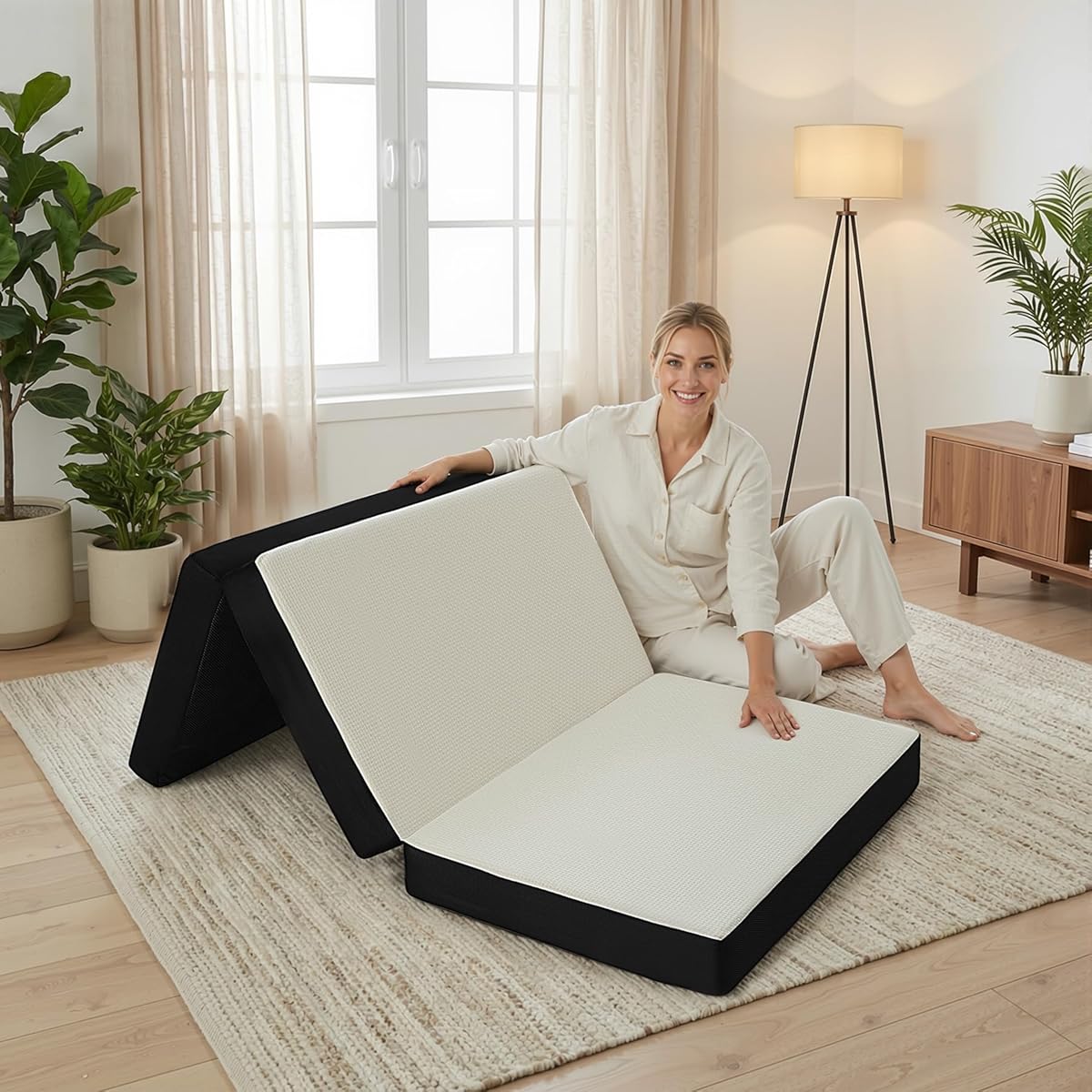 Foldable Mattress Twin, Memory Foam Tri Fold Mattress with Removable Washable Cover, 4 inch Folding Floor Mattresses Nap Pad for Guest, RV, Travel, Camping, White, 75"x38"x4"