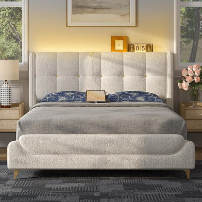 Queen Bed Frame with Charging Station & LED Lights