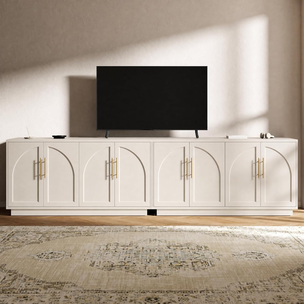 Arden 118" W Modern Sideboard Buffet Cabinet with Storage, Beige Grey