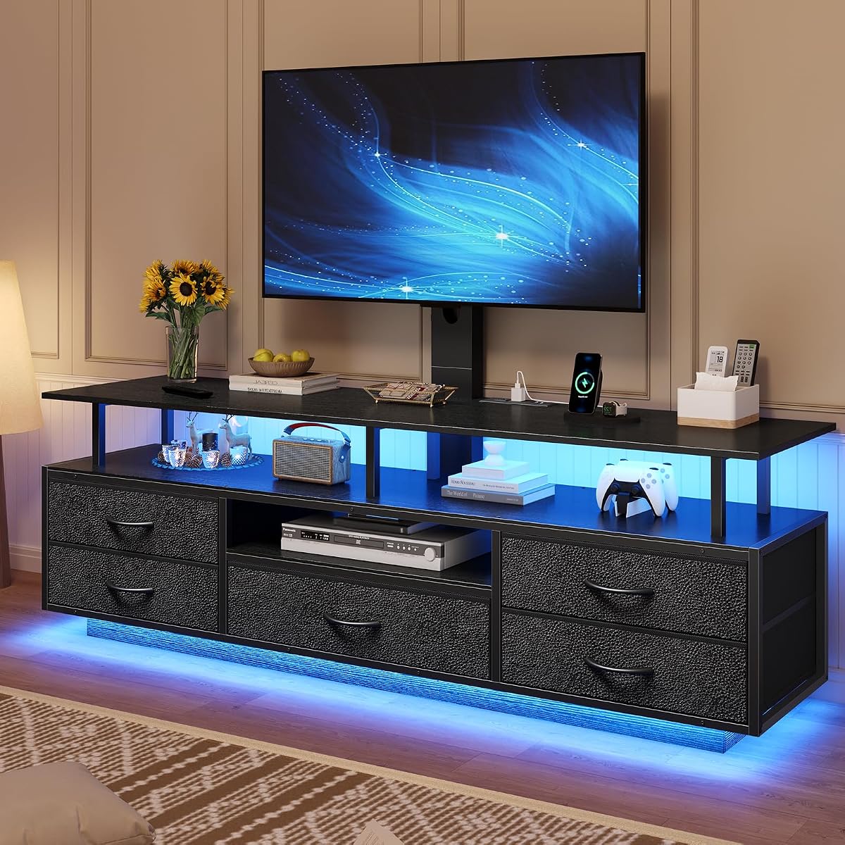 LED TV Stand with Mount for Living Room, 55, 60, 70 TV, 6 Drawers