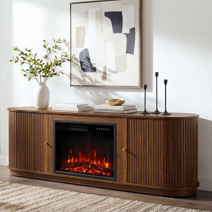 70'' Fluted Fireplace TV Stand for TVs Up to 80", Sliding Tambour Doors