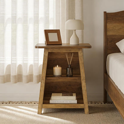 Tribesigns Farmhouse 3-Tier Bedside Table with Storage Shelves, 21.65" Wood Finish Nightstands for Bedroom, Rustic Style End Table for Small Spaces, Easy to Assemble (1)