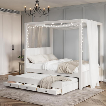 Full Size Upholstery Canopy Platform Bed Frame for Boys Girls Kids Adults