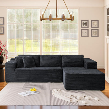 106" Cloud Sectional Couch with Chaise Lounge, L-Shape Modular Sectional Boneless Sofa with Deep Seat, Upholstered Couches for Living Room Bedroom, No Assemble, Black (Plush Corduroy Fabric)