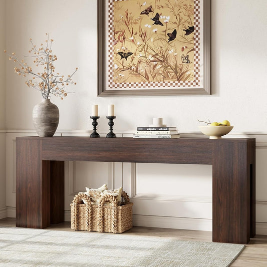 Extra Long Sofa Console Table for Entryway Living Room, 79-Inch Farmhouse Wood Behind Couch Table, Rectangular Accent Console with Wooden Double Base for Hallway Foyer Entrance, Walnut Brown