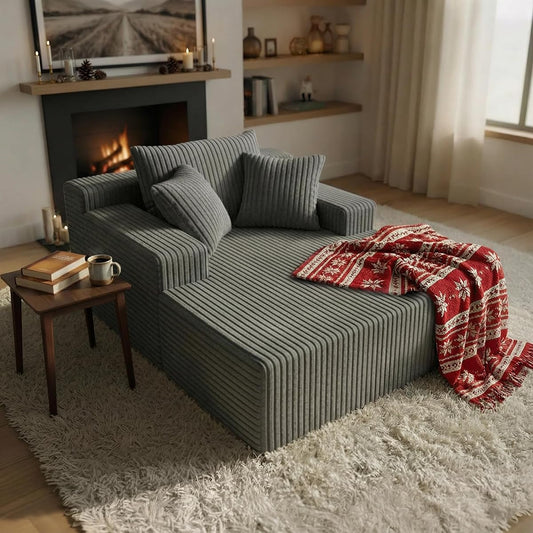Chaise Lounge with Armrests, Oversized Sofa Bed with 3 Pillows, Cozy Couch