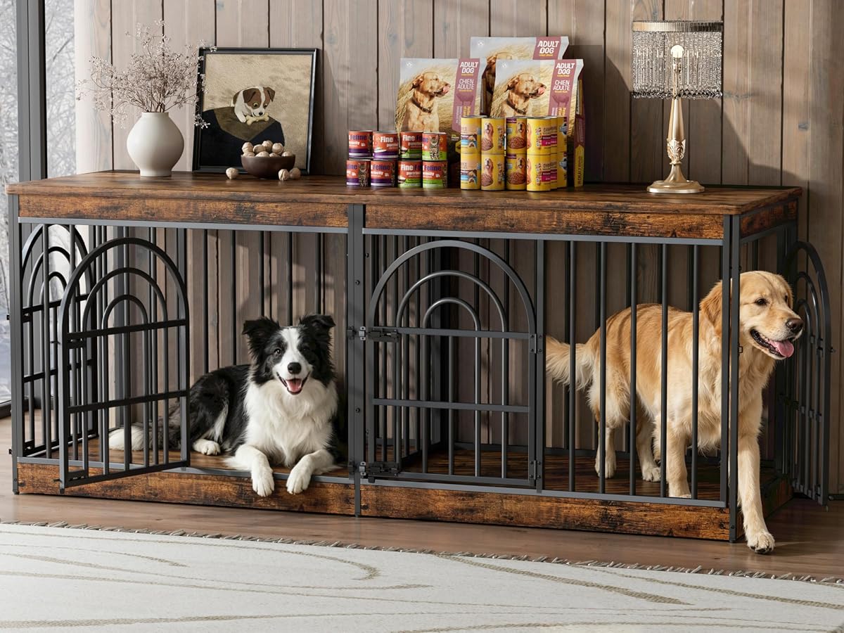 72" Wooden Double Dog Crate Furniture for 1-2 Dogs