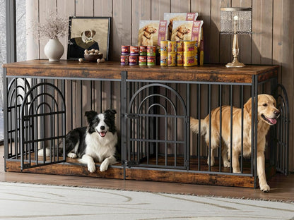 72" Wooden Double Dog Crate Furniture for 1-2 Dogs