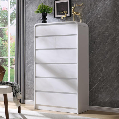 Modern 7 Drawers Dresser for Bedroom, 55" Tall Curved Dresser,White