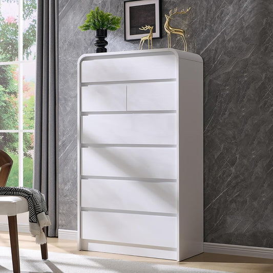 Modern 7 Drawers Dresser for Bedroom, 55" Tall Curved Dresser,White