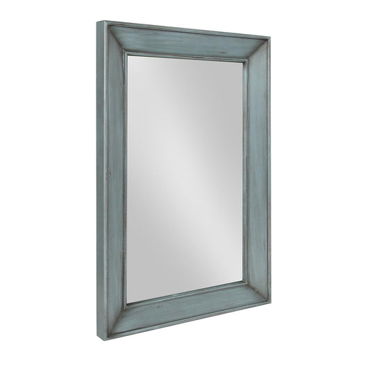 Blue wooden rectangle framed wall mirror