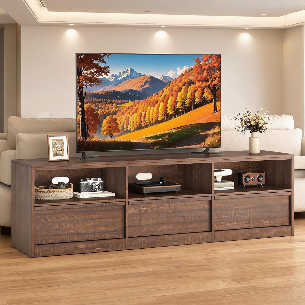 70" Mid-Century Modern TV Stand for 65-75" TVs – Heavy-Duty Entertainment