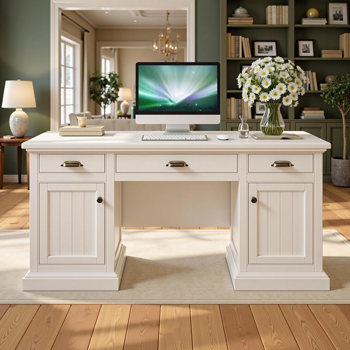 68" Executive Desk for Home Office & Study, Pure White
