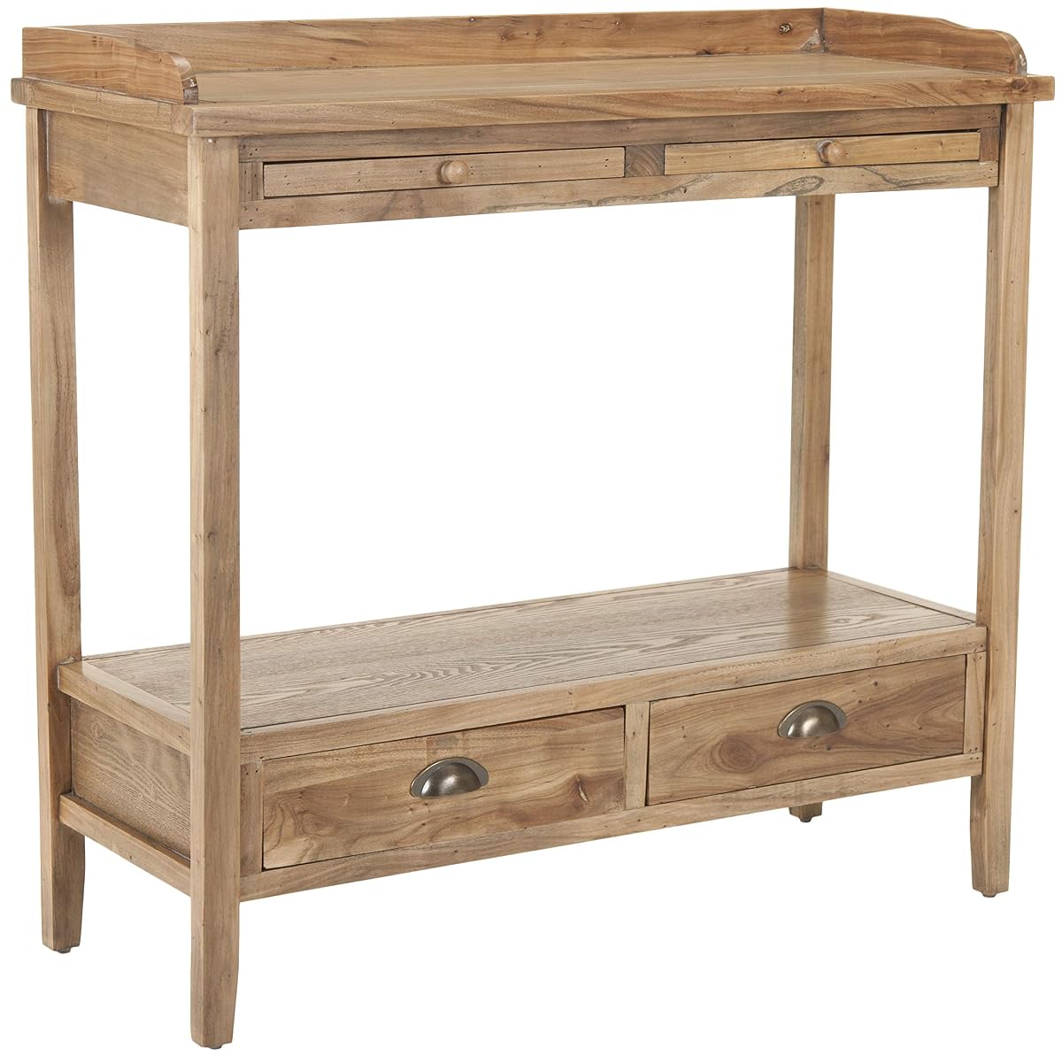SAFAVIEH Home Collection – Peter Weathered Oak Console Table with Drawers & Shelf, Secretary-Style Storage Console, Country Cottage Design (AMH6571A)