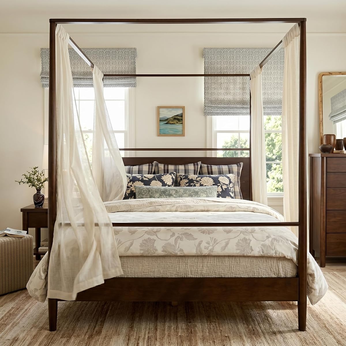 LUMISOL Canopy Bed Frame Queen, Solid Wood Canopy Bed Frame with Four Poster