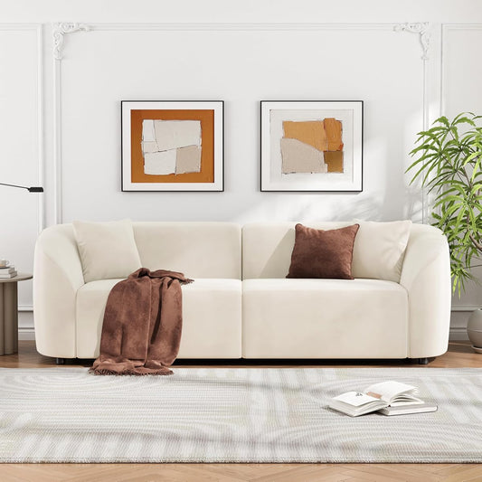 87.50" Velvet Curved Oversized 2 Seater Sofa, Upholstered Couch Chair, Soft Seating Lounge Sofa, Cozy Loveseat with Armrest, Reading Loveseat for Living Room, Home Rest, Cream