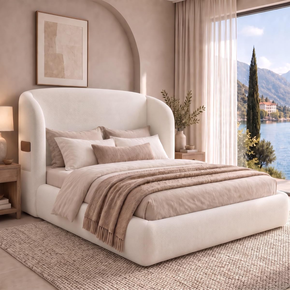Queen Cloud Bed Frame with 47.2" Tall Wingback Cushion Headboard