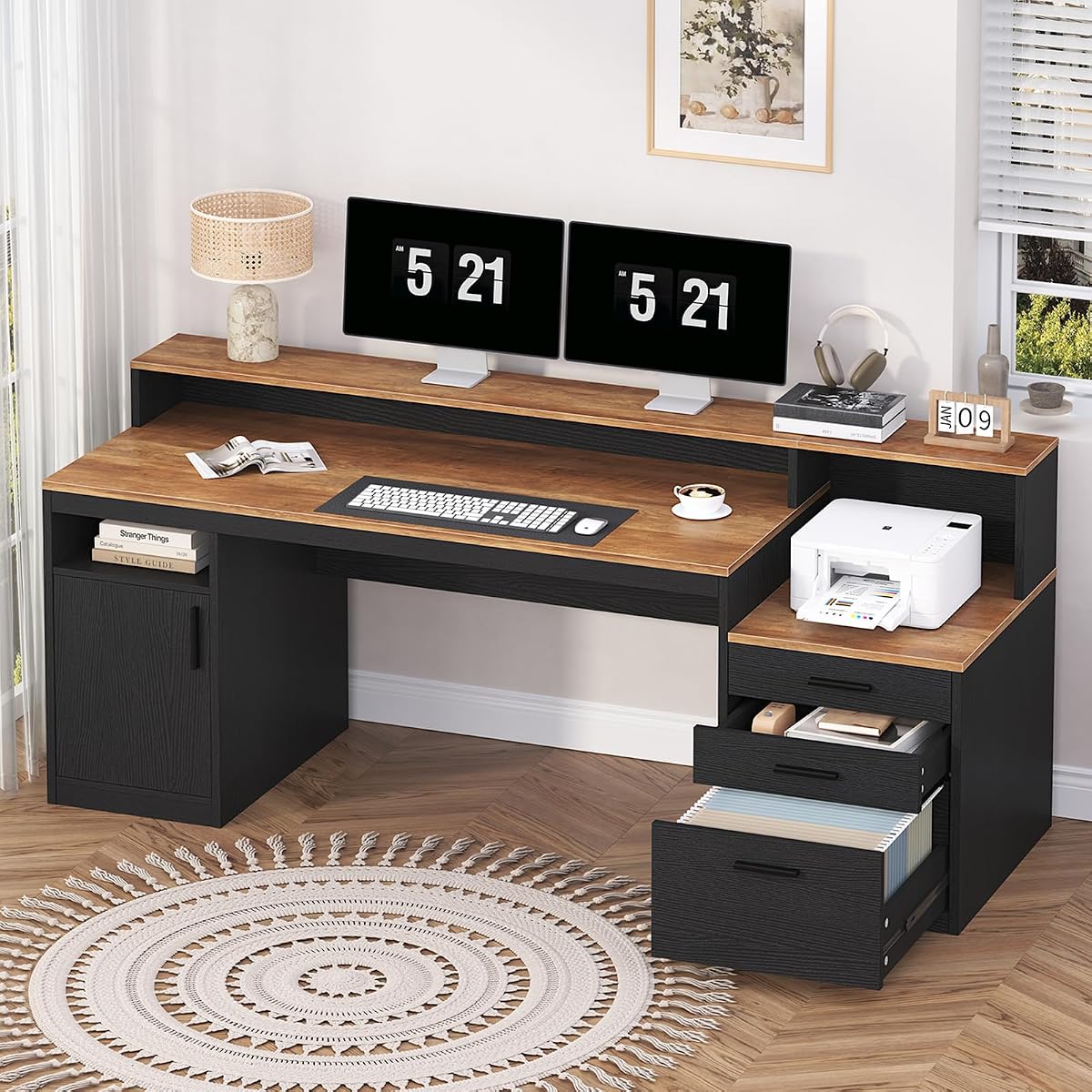 Computer Desk with 3 Drawers & Storage Shelves