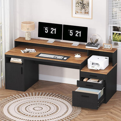 Computer Desk with 3 Drawers & Storage Shelves