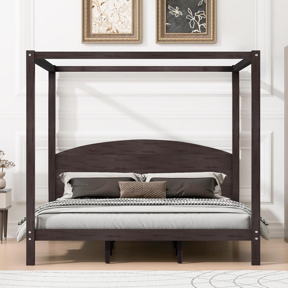 LUMISOL King Size Canopy Bed Frame with Headboard