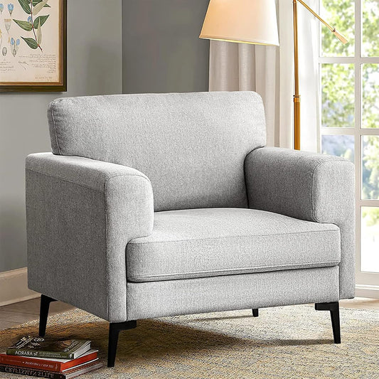 Accent Chair, Linen Fabric Oversized Mid Century Modern Chair Set of 1, Comfy Upholstered Armchair Reading Accent Chairs Sofa Chairs for Bedroom Living Room, Light Gray